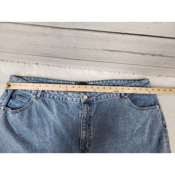 Asos Design‎ Women's Blue Stretch High Rise Roll Tab Straight Mom Jeans Size 22 - Picture 5 of 7